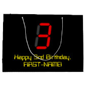 3e verjaardag: Red Digital Clock Style "3" + naam Groot Cadeauzakje (Achterkant)