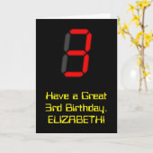3e verjaardag: Red Digital Clock Style "3" + naam Kaart (Gele Bloem)