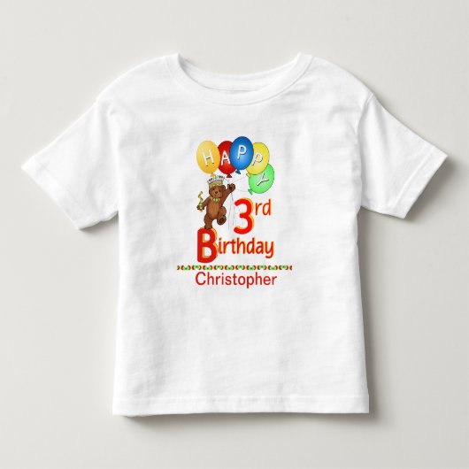 3e Verjaardag Regal Teddy Beary Aangepaste naam Kinder Shirts (Voorkant)