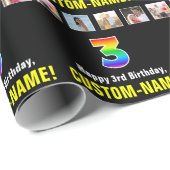 3e Verjaardag: Regenboog "3"; Aangepaste Foto's &  Cadeaupapier (Rol Hoek)