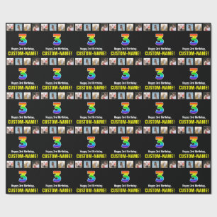 3e Verjaardag: Regenboog "3"; Aangepaste Foto's &  Cadeaupapier