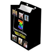 3e verjaardag: Regenboog "3", aangepaste foto's &  Medium Cadeauzakje (Voorkant Gekanteld)