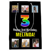 3e verjaardag: Regenboog "3", aangepaste foto's &  Medium Cadeauzakje (Voorkant)