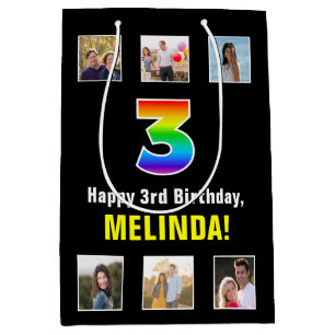 3e verjaardag: Regenboog "3", aangepaste foto's & Medium Cadeauzakje