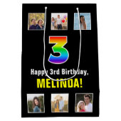 3e verjaardag: Regenboog "3", aangepaste foto's &  Medium Cadeauzakje (Achterkant)