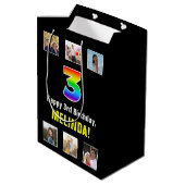3e verjaardag: Regenboog "3", aangepaste foto's &  Medium Cadeauzakje (Achterkant Gekanteld)