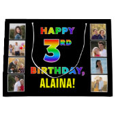 3e verjaardag: regenboogtekst, aangepaste foto's & groot cadeauzakje (Voorkant)