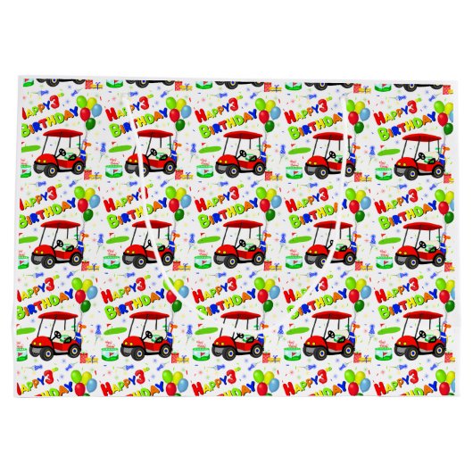 3e Verjaardag Rode Golfkar Jongenspatroon Groot Cadeauzakje (Achterkant)