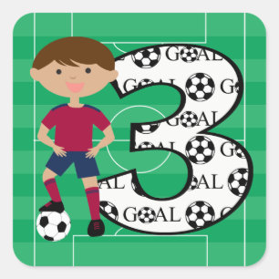 3e verjaardag Rood- en Blauwe Voetbal Vierkante Sticker
