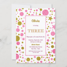 3e verjaardag Roze en Gold Glitter