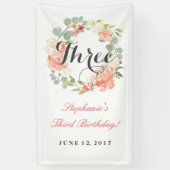 3e verjaardag - Roze Floral met drie banners (Verticaal)