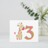 3e verjaardag Roze Giraffe Briefkaart (Staand voorkant)