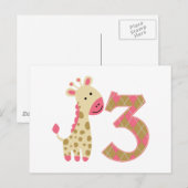 3e verjaardag Roze Giraffe Briefkaart (Voorkant / Achterkant)