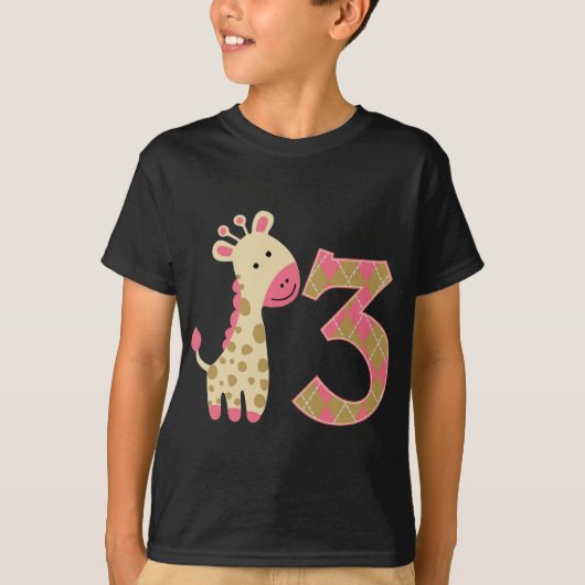 3e verjaardag Roze Giraffe T-shirt (Voorkant)