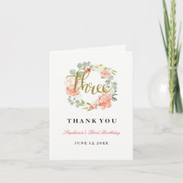 3e verjaardag roze gouden bloemenkrans bedankkaart
