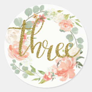 3e verjaardag Roze Gouden Bloemenkrans Sticker