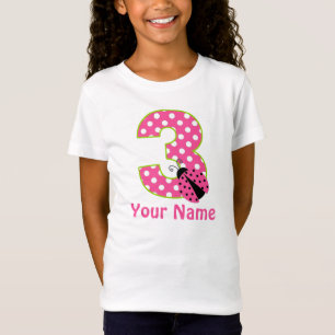 3e verjaardag roze groene ladybug gepersonaliseerd t-shirt