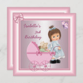 3e verjaardag  roze meisje kaart (Voorkant / Achterkant)