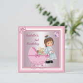 3e verjaardag  roze meisje kaart (Staand voorkant)