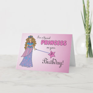 3e verjaardag Roze Prinses w / Sparkly-Look Wand Kaart