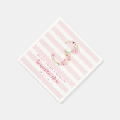 3e Verjaardag Roze Streep & Waterverf Bloemen DRIE Servet (Hoek)