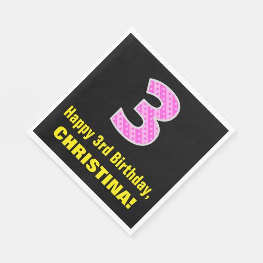 3e verjaardag: Roze strepen en hart "3" + naam Servet (Hoek)