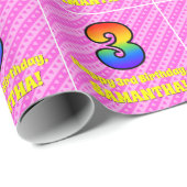 3e verjaardag: Roze strips & harten, regenboognr.  Cadeaupapier (Rol Hoek)