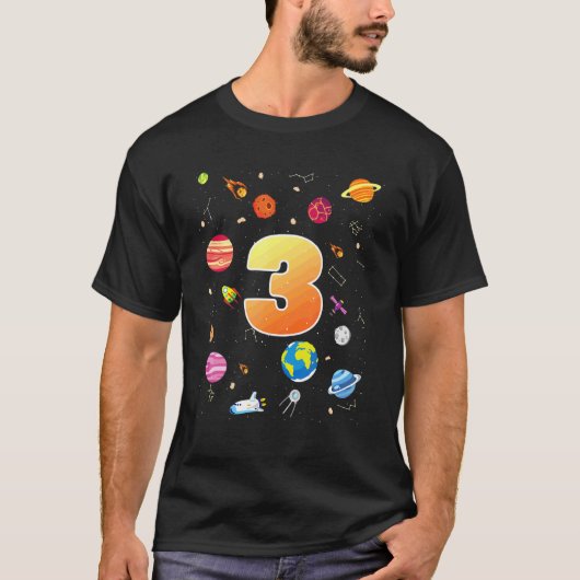 3e verjaardag ruimte 3 jaar oud bday t-shirt (Voorkant)