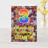 3e verjaardag; rustieke herfstbladeren; regenboog  kaart (Gele Bloem)