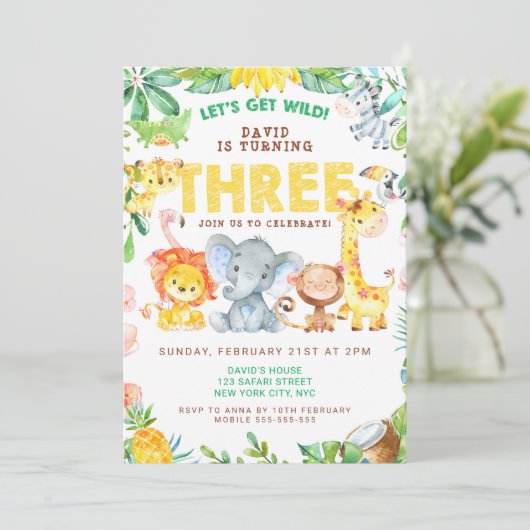 3e Verjaardag Safari Animals Oerwoud Theme Zoo Dri Kaart (Staand voorkant)