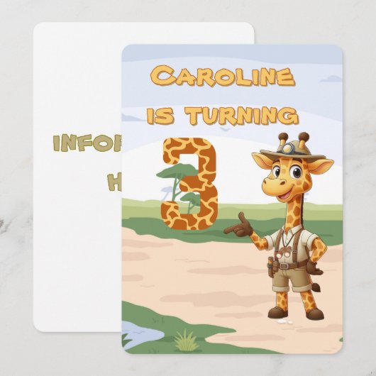 3e verjaardag Schattigee Explorer Giraffe op safar Kaart (Voorkant / Achterkant)