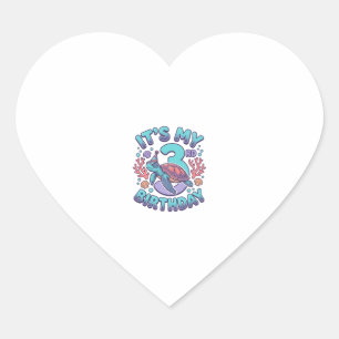 3e verjaardag Schildpad Vintage Gravure Ontwerp_1 Hart Sticker