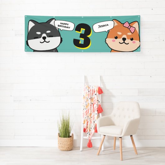 3e verjaardag  Shiba Inu Puppies Spandoek (Insitu)