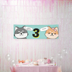 3e verjaardag Shiba Inu Puppies Spandoek