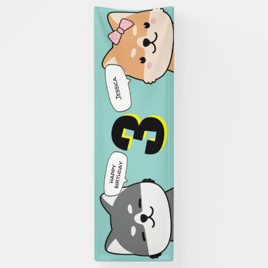 3e verjaardag  Shiba Inu Puppies Spandoek (Verticaal)