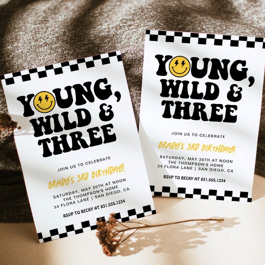 3e verjaardag Smiley Gezicht Bolt, Jong, Wild & Dr Kaart