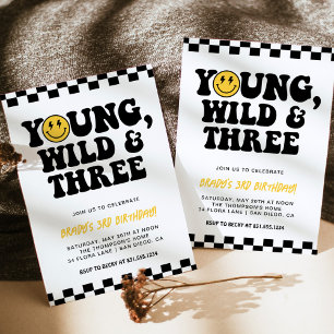 3e verjaardag Smiley Gezicht Bolt, Jong, Wild & Dr Kaart