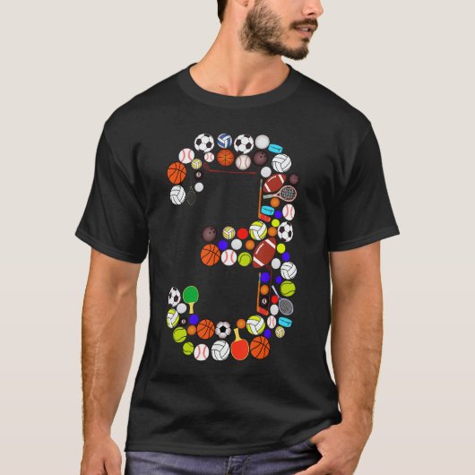 3e verjaardag sport groot nummer drie 3-jarige jon t-shirt (Voorkant)