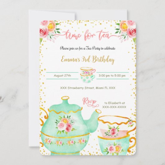 3E verjaardag Tea Party uitnodiging (Voorkant)