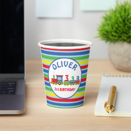 3e Verjaardag Trein Personaliseer Naam Papieren Bekers