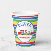 3e Verjaardag Trein Personaliseer Naam Papieren Bekers (Voorkant)