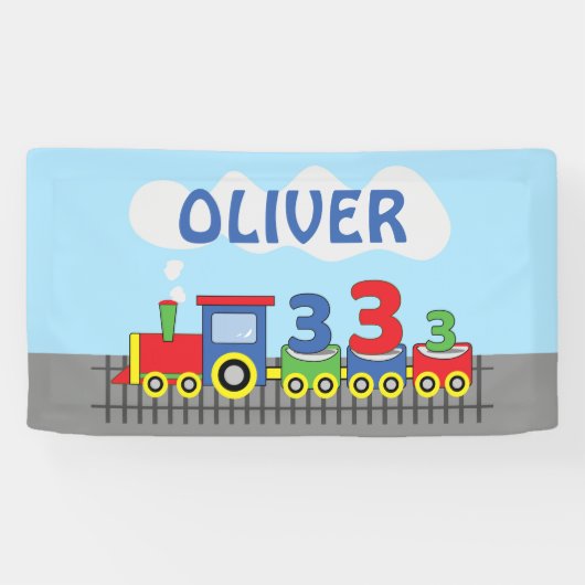 3e Verjaardag Trein Personaliseer Naam Spandoek (Horizontaal)