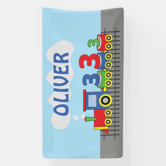 3e Verjaardag Trein Personaliseer Naam Spandoek (Verticaal)