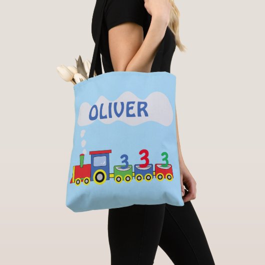 3e Verjaardag Trein Personaliseer Naam Tote Bag (Dichtbij)