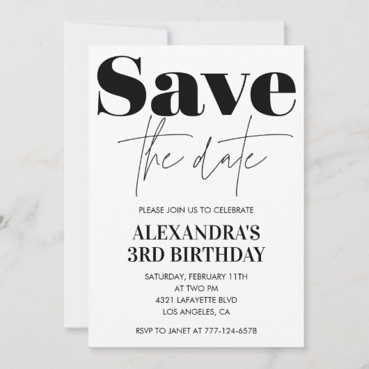 3e verjaardag uitnodiging Black White Bewaar de da (Voorkant)
