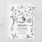 3e verjaardag uitnodiging, met de hand getekend 3e kaart (Voorkant)