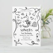 3e verjaardag uitnodiging, met de hand getekend 3e kaart (Staand voorkant)