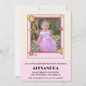 3e verjaardag uitnodiging Retro Groovy Pink Floral (Voorkant)