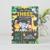 3e Verjaardag Uitnodiging Safari Animals Oerwoud Z (Staand voorkant)