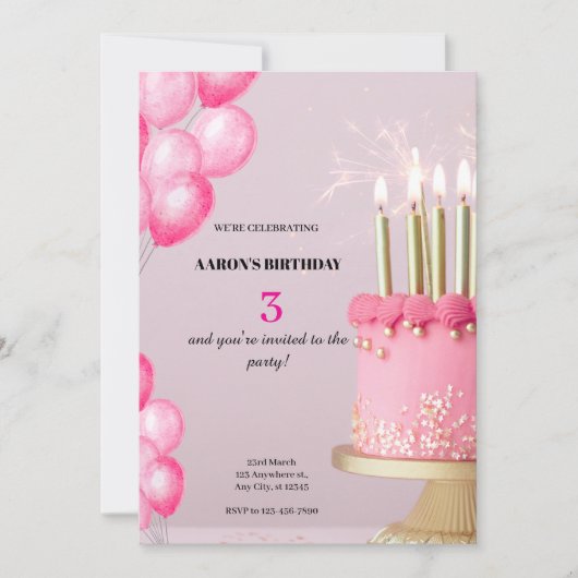 3e verjaardag uitnodiging – Schattige &  deel (Voorkant)